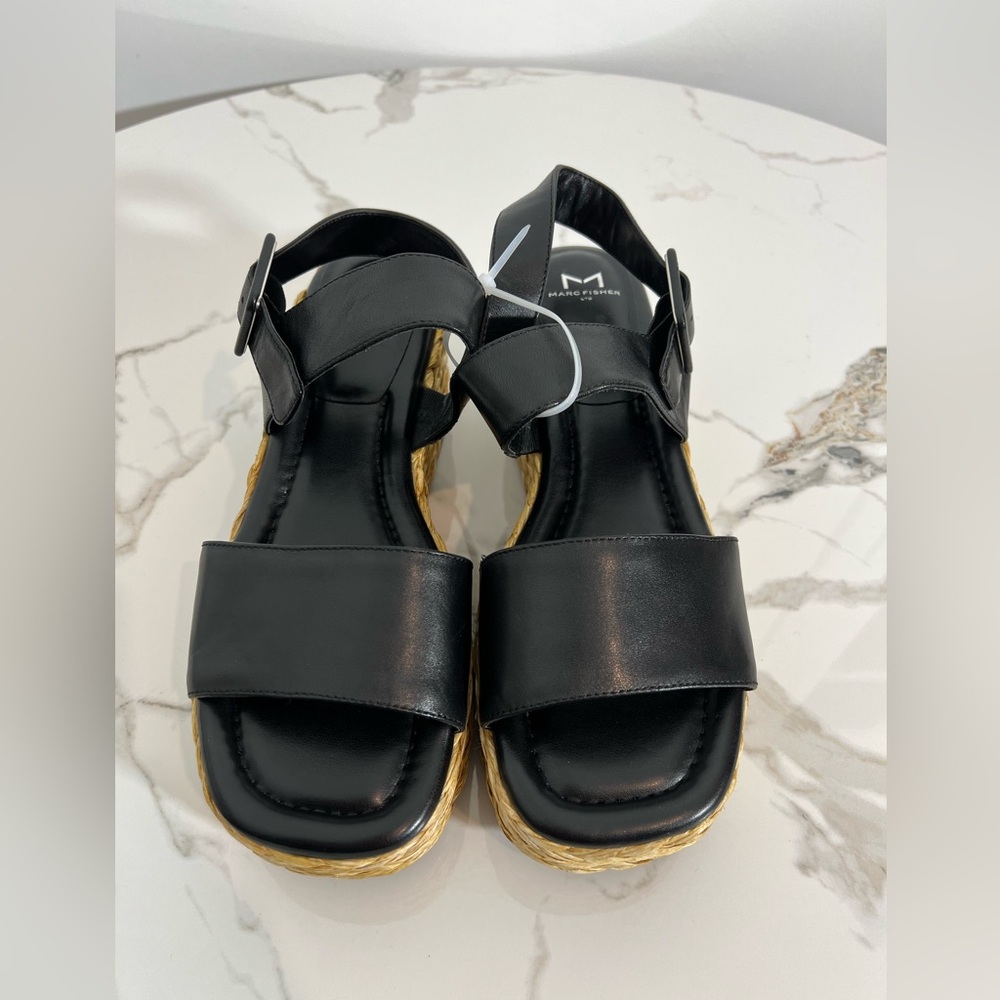 Marc Fisher Womens Patryce Platform Espadrille Sandals Black Leather Size US-11